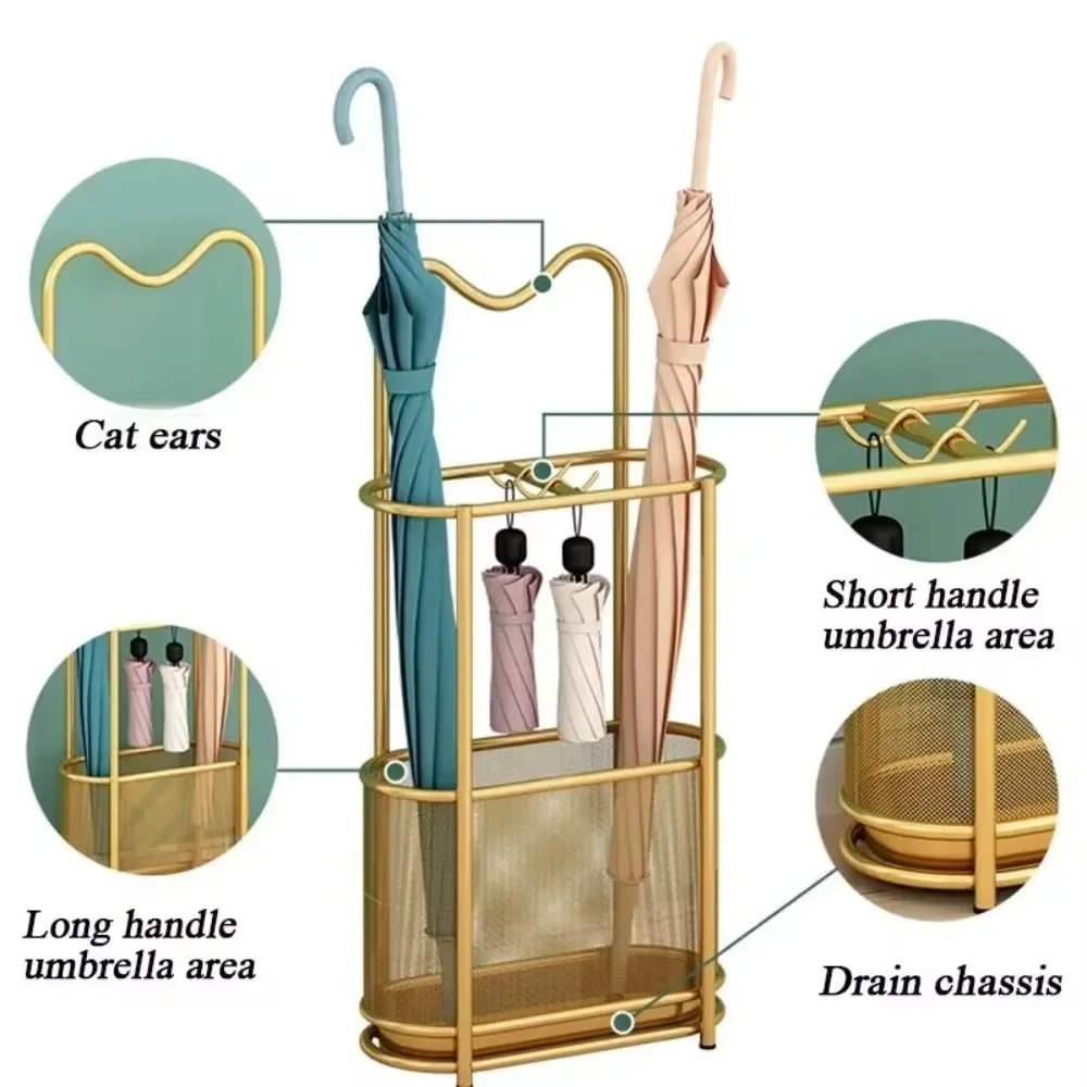 Umbrella Drain Rack Floor Standing Storage Bucket Hook Large Capacity Umbrella Holder Save Space Umbrellas Storage Stand