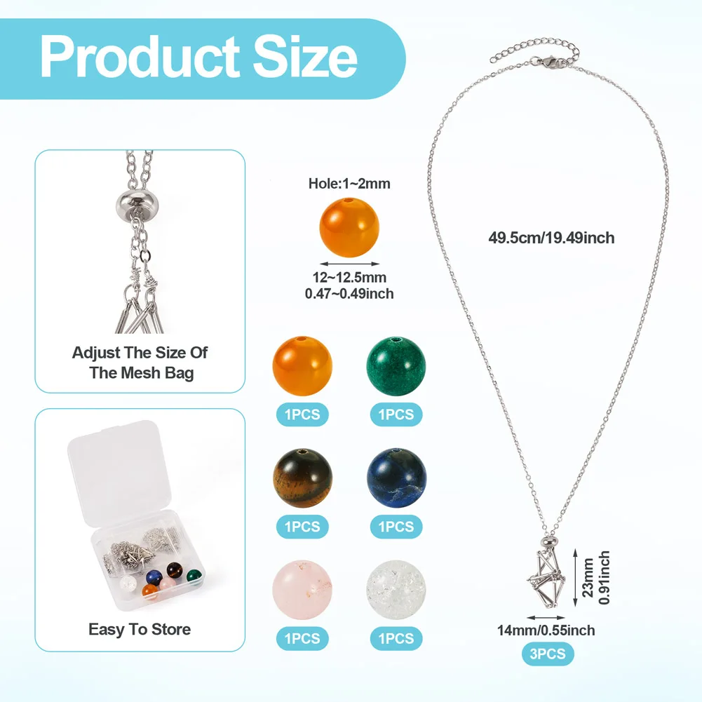 Poudres de macramé en acier inoxydable, porte-pierre africaine, pendentif collier avec mélange de perles de pierres précieuses naturelles, bijoux de direction, 9 pièces