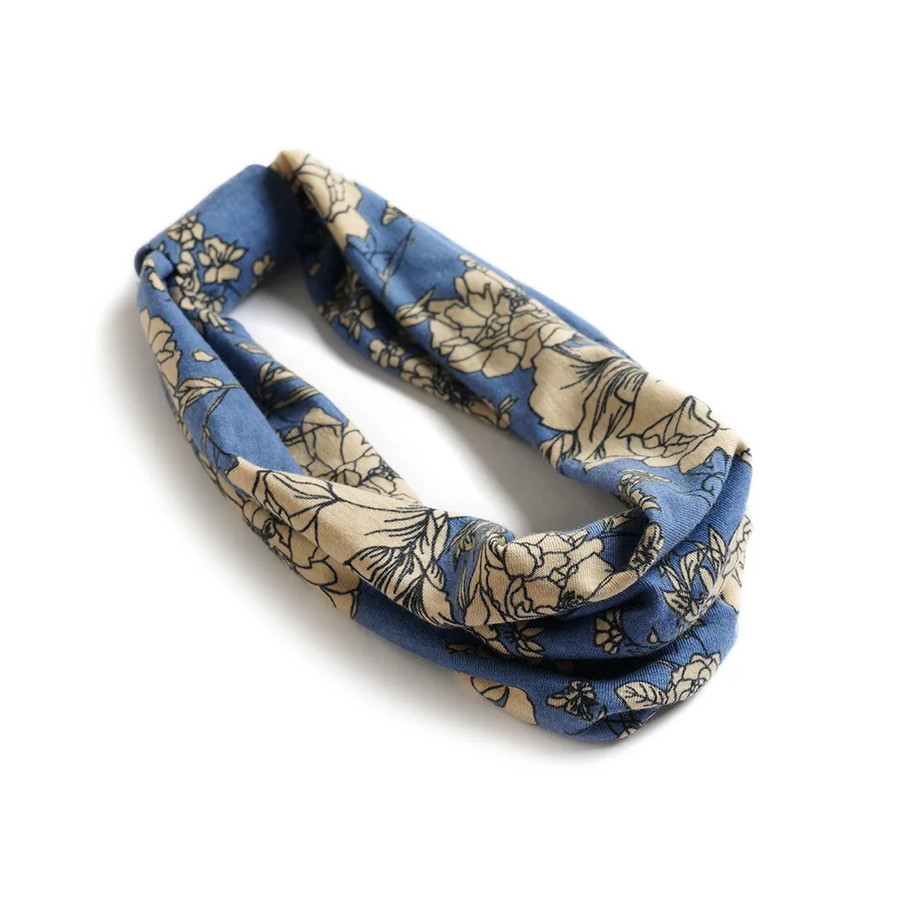 Neue Boho Blumen druck breite Stirnbänder Vintage Knoten elastische Turban Kopf wickel für Frauen Mädchen Baumwolle weiche Bandana Haarschmuck – Detail 6
