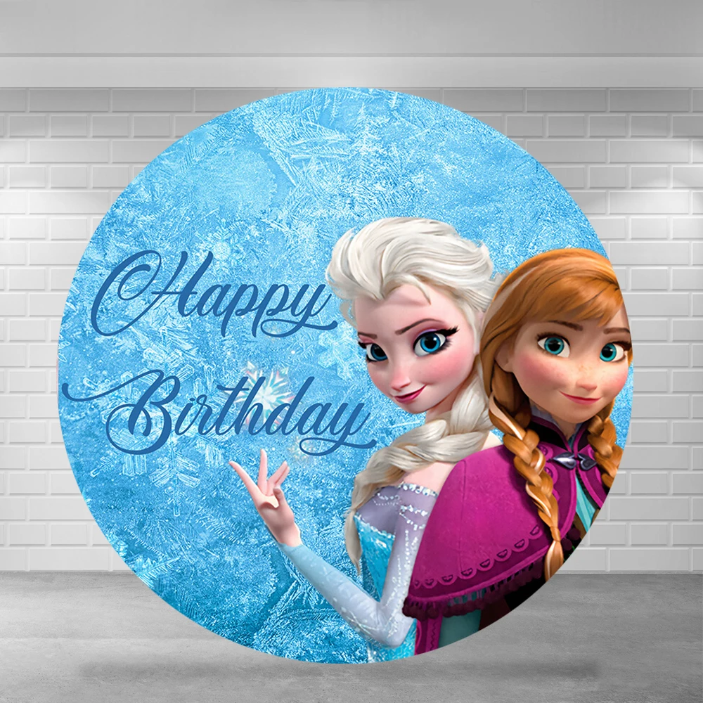 Disney Frozen Anna Elsa Princess Birthday Round Circle Backdrops Baby