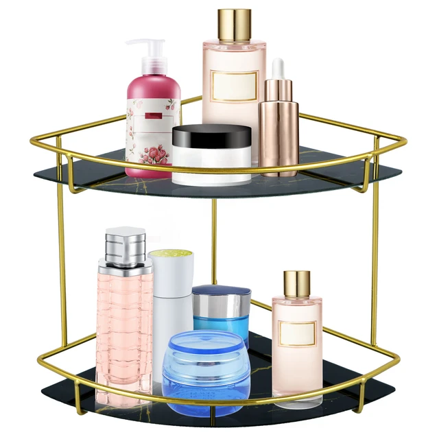 Bathroom Corner 2 Metal Shelf Saving Corner Organizer Tier Space Glass  Marbled Counter With Counter Tray Corner Vanity Organizer - AliExpress