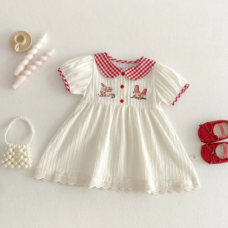 Children Sweet Thin Style Bunny Mushroom Dress 0-5T Girls Cute Lace Check  Pattern Tops Kids Shirt - AliExpress 1501