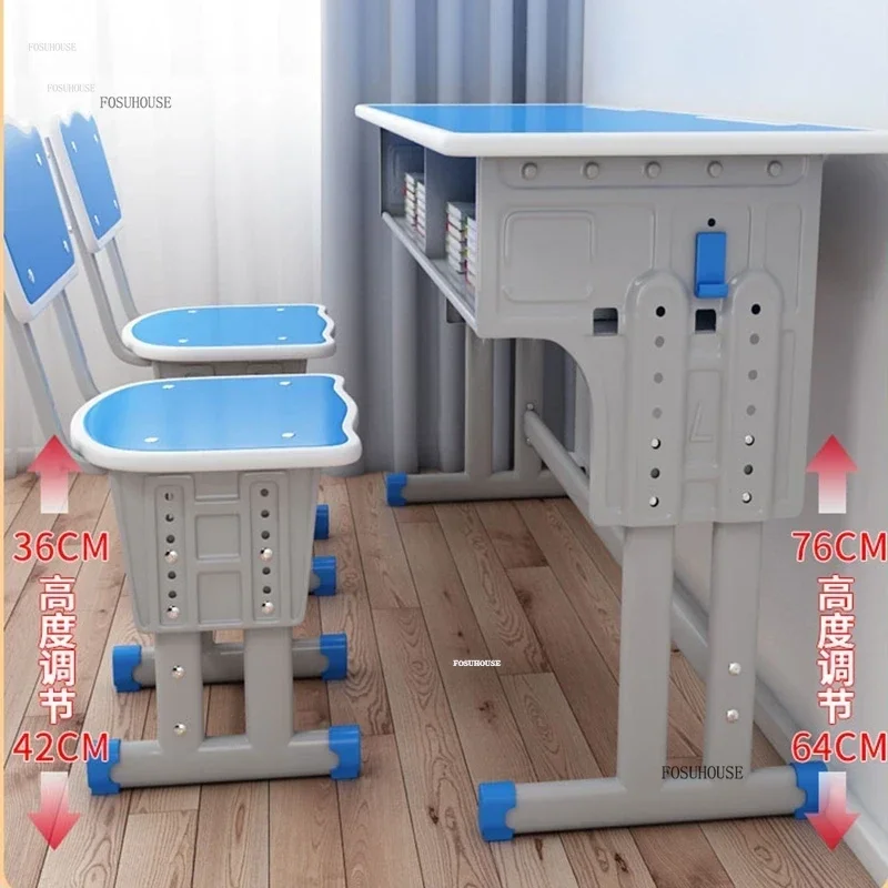 Children Tables Chairs School Remedial Class Desks Home Children Study Table with Bookshelf Double Student Writing Desk Set