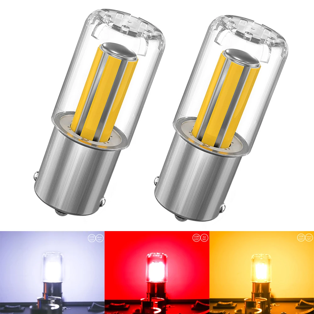 

2X 2022 Newest Car LED Lights COB Bulb S25 1156 BA15S 1157 BAY15D Canbus No Error For Car DRL Lamp Turn Signal Bulb 12V 5W White