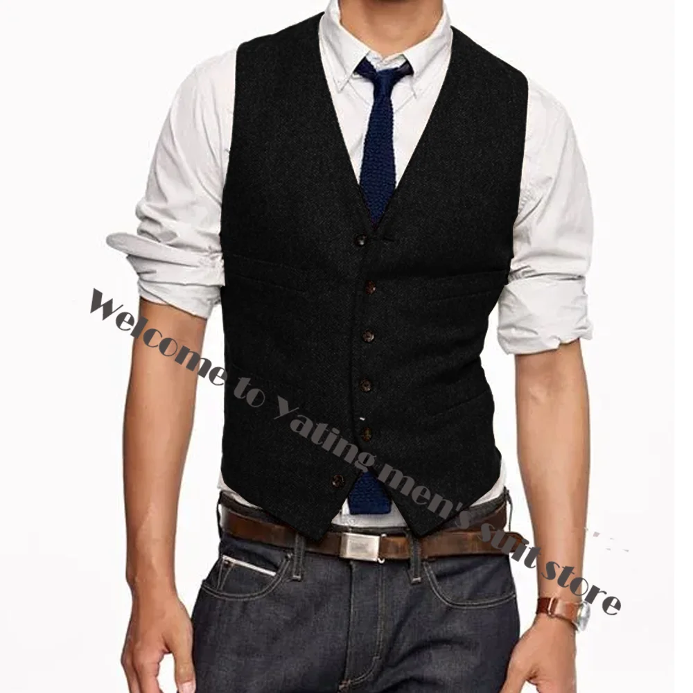 Bristish Groom Vests Brown Wool Herringbone Tweed Groomsmen Vest Mens Suit Prom Wedding Waistcoat Dress Plus Size In Stock