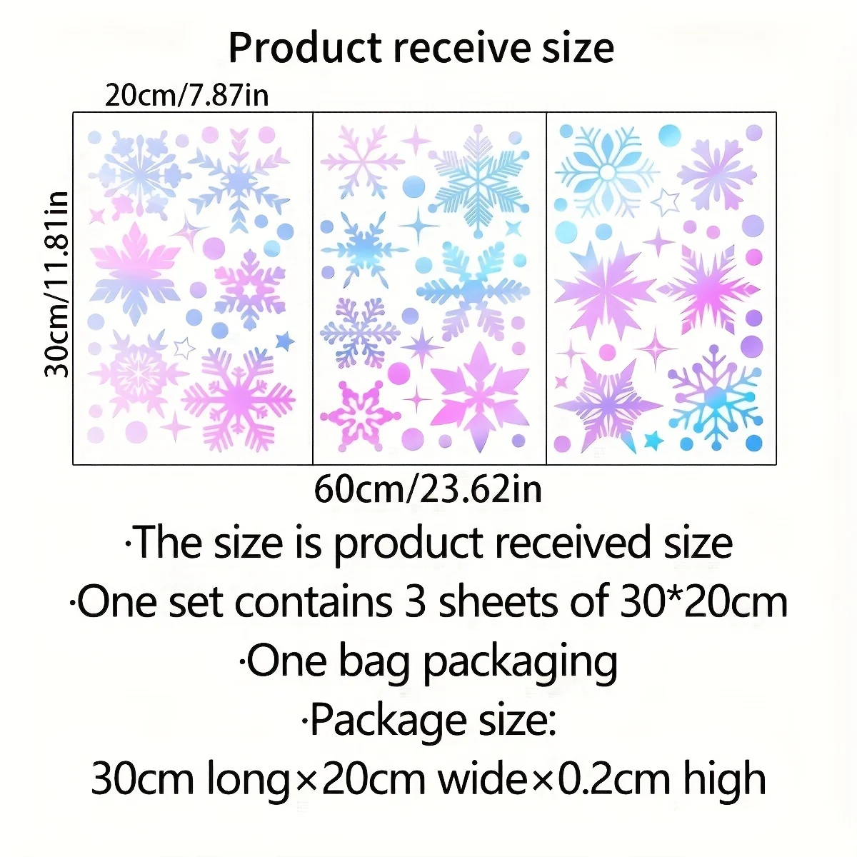 3 sheets of luminous snowflake window stickers-Nordic style, irregular shape, colorful pattern, suitable for home holiday deco