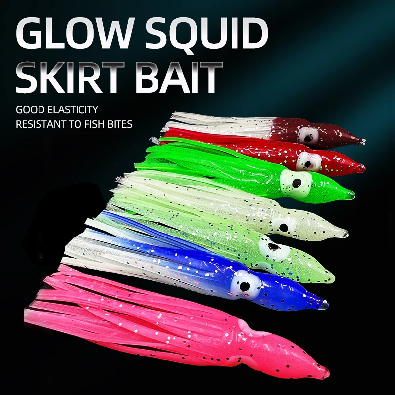 50pcs Mixed Color Glowing Squid Skirt Lures 5–12cm 6