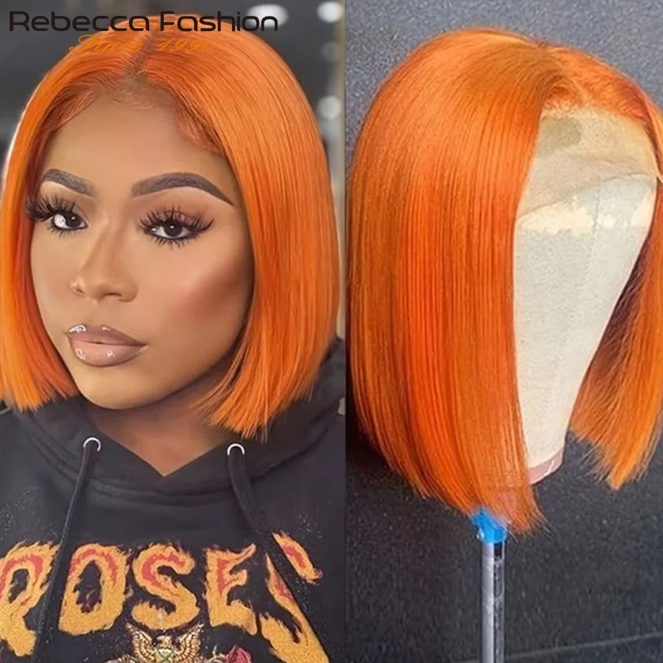 Ginger Orange Straight Bob Wig 13X6X1 Lace Front Wigs For Women Ombre Blond Color Wigs Peruvian Remy Hair Short Bob Human Hair