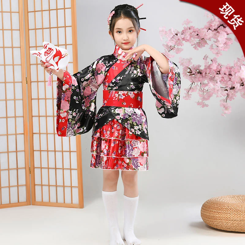 Japanese Kimono,Child Japanese Kimono Yukata,Girls Japan Bathrobe Gown,Obi Vintage Haori,Halloween lolita skirt Cosplay Costume Home Sleep Wear