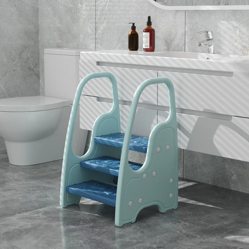 3-in-1 Anti-Slip Step Stool-Adjustable Bathroom Ladder with Safety Rails for Toddler Sink Access Three Steps Footstool