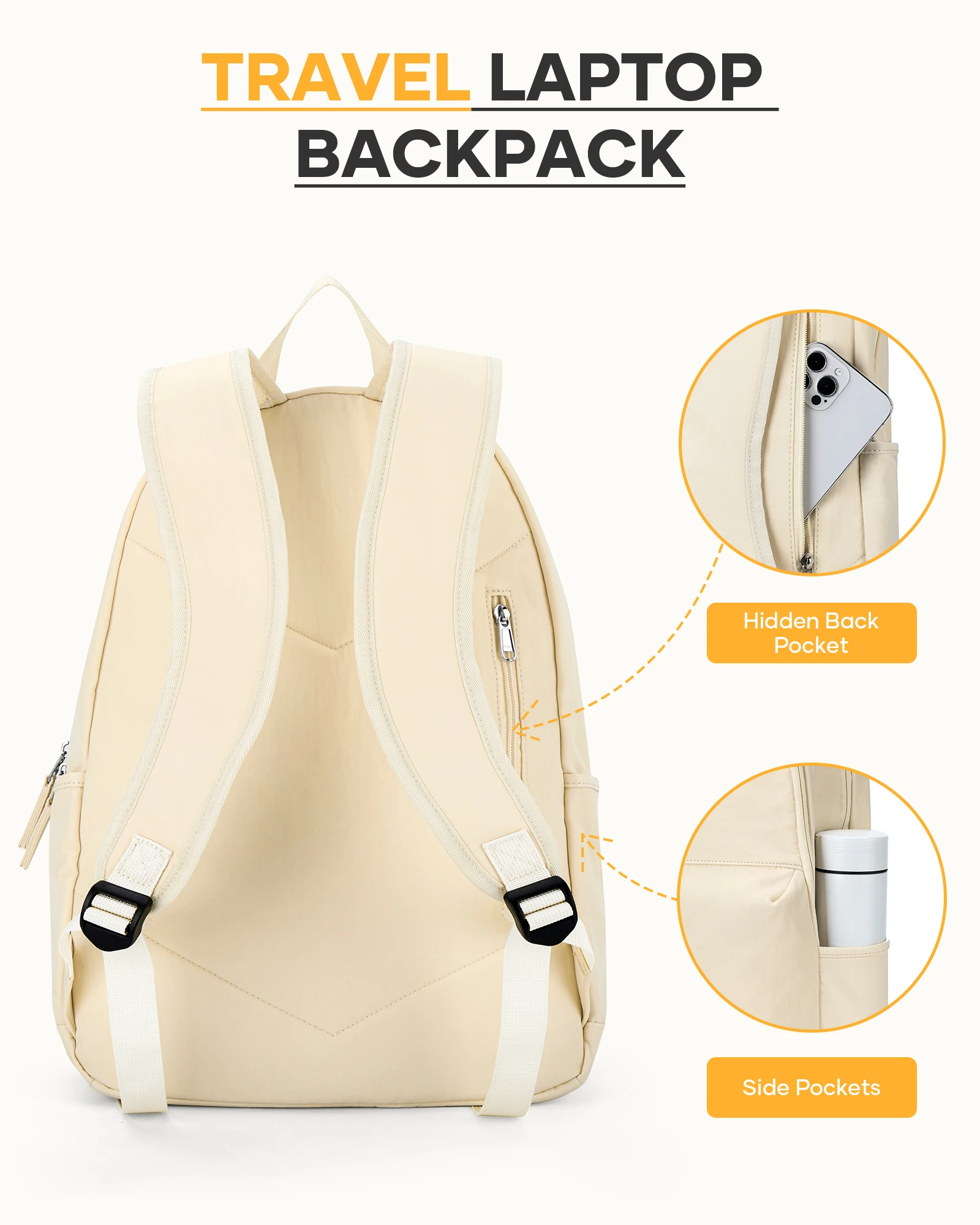Schoolbag, female college student commuter backpack, computer backpack, college style, super cute, good-looking，beige 3