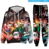 Anime Demon Slayer Hoodies 3D Printed Cosplay pants+Hoodie 2PCS Set Tracksuit Men Oversize Vintage Streetwear Hoodie Pants Sets 4
