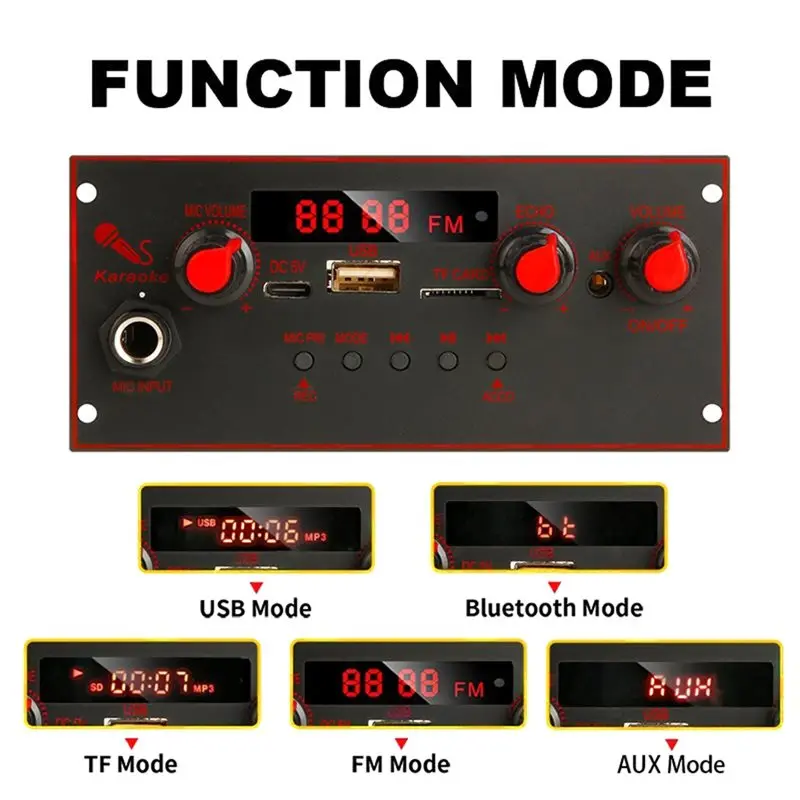 XB-디코더 보드 10W 앰프 5V 6.5mm 마이크 FM 라디오 TF USB 차량용 오디오 음악 플레이어 스피커
