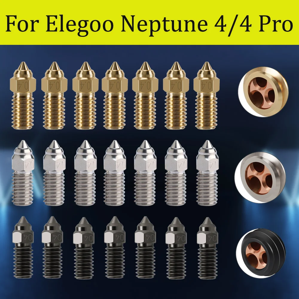 CHT Nozzle Copper Clone Nozzle Brass Hardened Stainless Steel 0.4mm Nozzles For Neptune 4 3D Printer Parts For 1.75mm Filament 3d printer parts e3d v6 hardened steel nozzles 0 2 0 3 0 4 0 5 0 6 0 8mm 1 75mm m6 thread nozzle for prusa i3 cr10 ender 3 pro