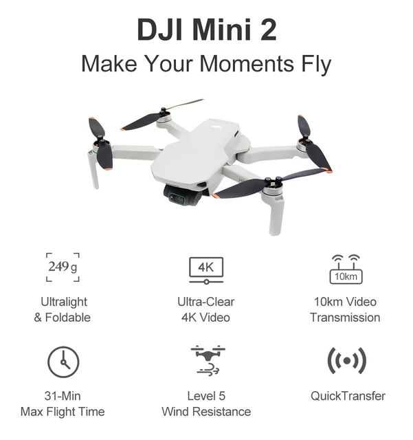 DJI Mini 2 Ultralight and Foldable Drone Quadcopter, 3-Axis Gimbal with 4K  Camera, 12MP Photo, 31 Mins Flight Time, OcuSync 2.0 10km HD Video