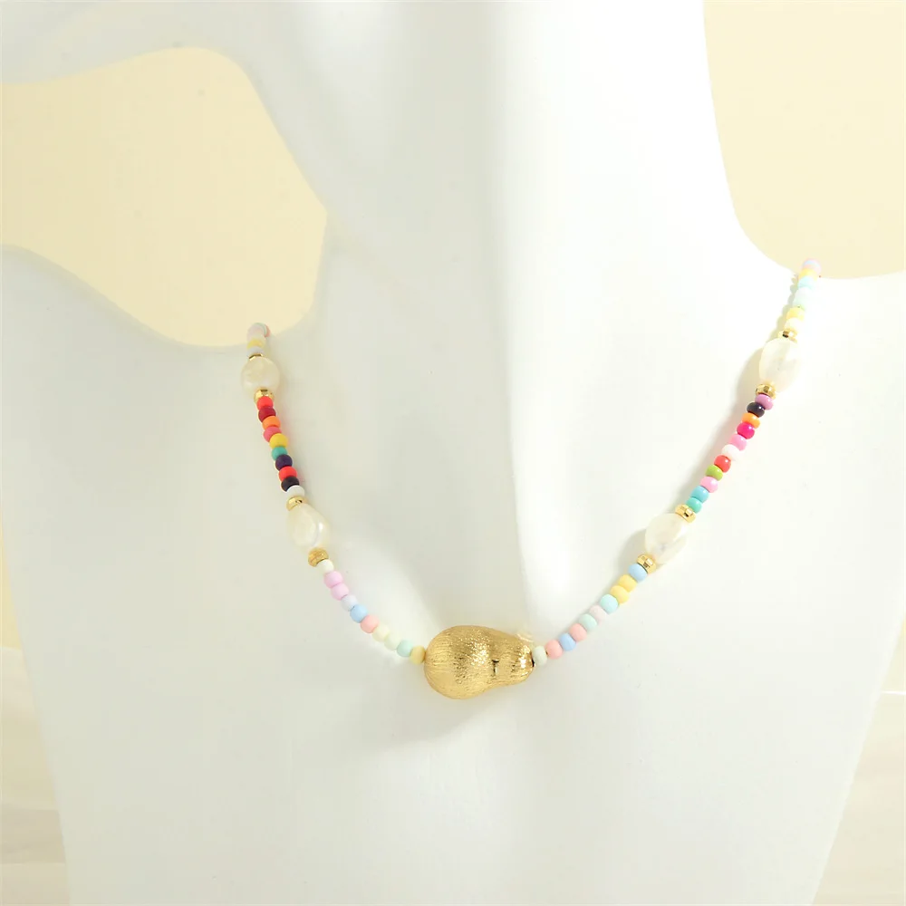 

Korean Fashion Colorful Glass Bead Chain Choker Necklace For Women Bohemian Short Beaded Pearl Neck Chain Boho Jewelry Wholesale