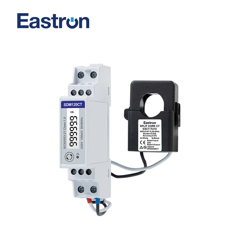 SDM120CT-MV + ESCT-TU10 50A/0,1 V,1 фаза 2 провода, 230V, RS485 Modbus, измерение kwh,kvarh,U,I,P,Q,PF,Hz,dmd, измеритель энергии на DIN-рейке