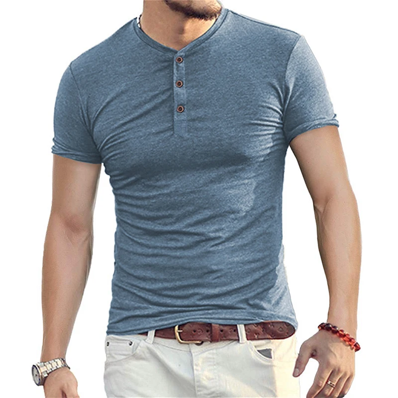 

Men's Henry Collar T-shirt Short Sleeve Solid Color Stylish Tshirt For Men Slim Fit Top Tee Summer New Men's Clothing