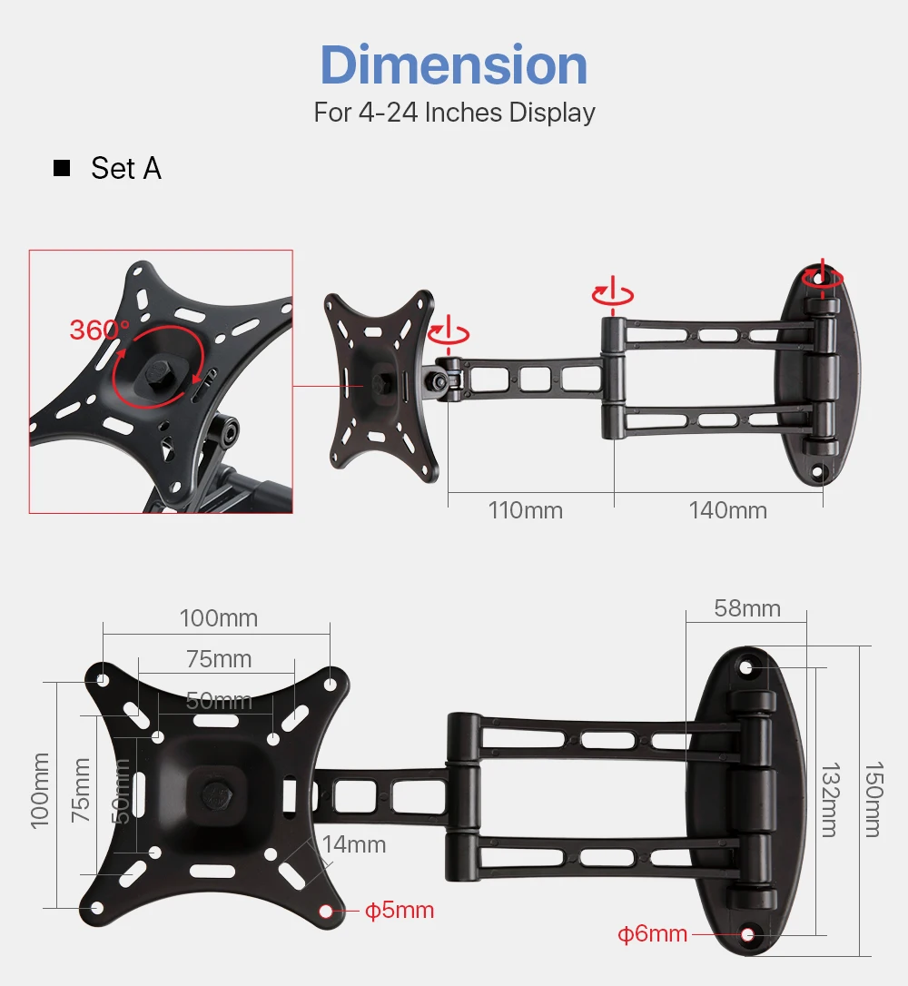 Cloudray Schwarz & Silber TV Disply Halterung 160*160mm für DIY Faser Kennzeichnung Maschine 4-24 zoll Display Computer – Detail 6