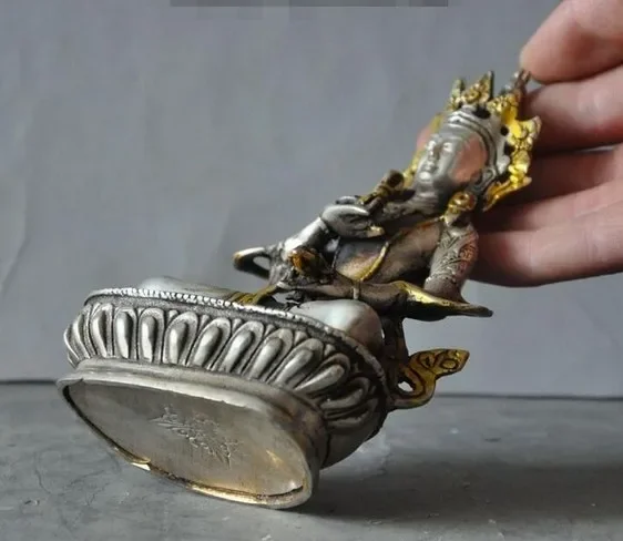 YM  308  Old Tibet Buddhism Gilt Silver Vajrasattva Tara Goddess Kwan-yin Buddha Statue 5