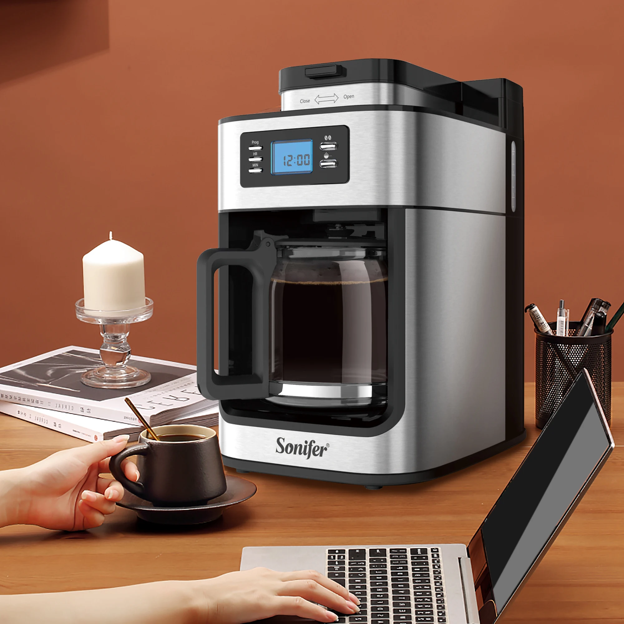 2 In1 Drip Coffee Machine Apply To Ground&Beans Home Appliances Dripping Coffee Maker With Digital Display&keep Warm Sonifer