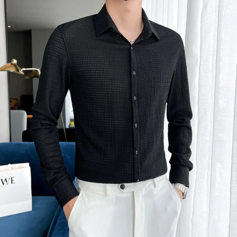 

High Quality Men's Casual Business Inside Match Fake Two Multi-colored Optional Best Man Party All-fit Long Sleeve Shirts