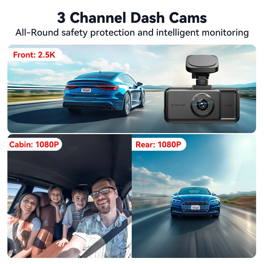 REDTIGER A6 Cameras Front/Cabin/Rear Cam 4K Dash Cam