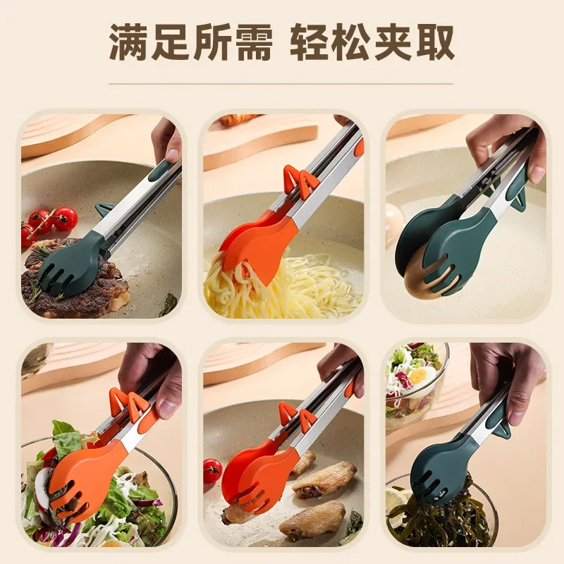 1Pcs Silicone Food Tongs Stainless Steel Food Tongs Outdoor BBQ Clamps For Camping Kitchen For Baking Steak