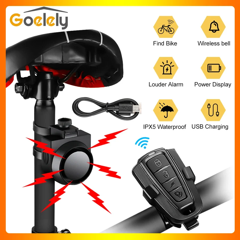 Goelely New Bike Alarm Wireless Remote Rechargeable Alarm For E-Bike Motorcycle Bicycle Scooter Car Volume Sensitive Adjustable