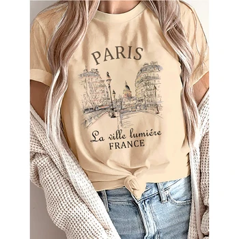 Casual Short Sleeve Printed T Shirt Clothing Women's T-Shirt Graphic Clothing Top Tee Fashion Bonjour Paris Text Print t shirt 1