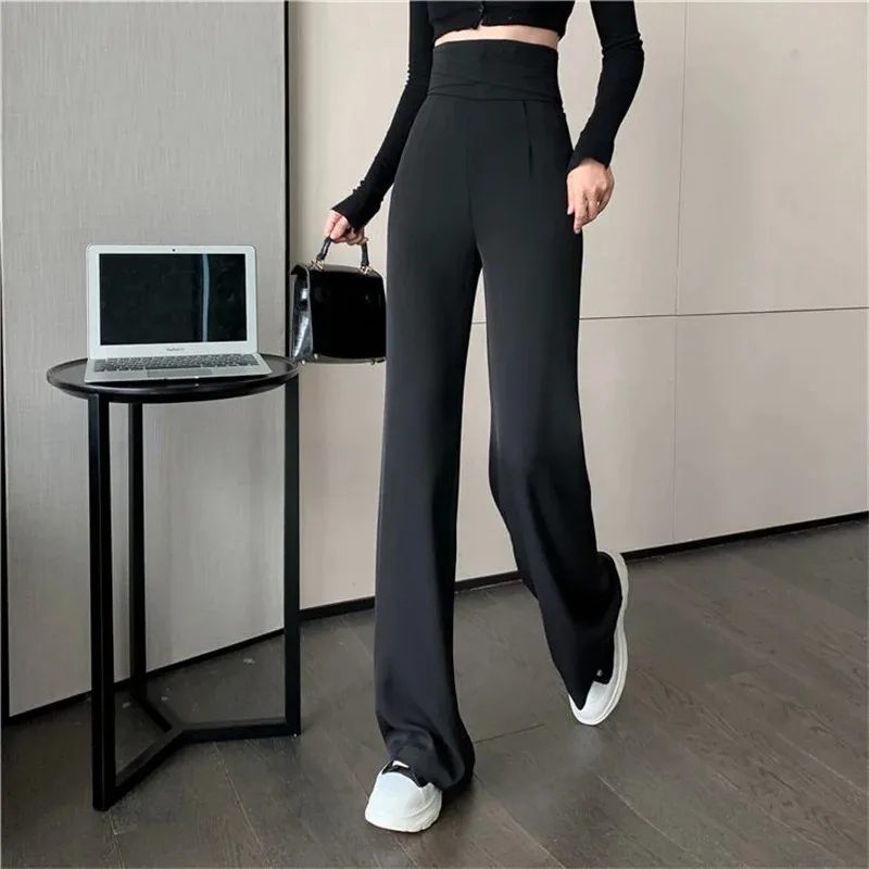 Women Spring Streetwear Soft Baggy Black Pants Casual high quality Thin Trousers Korean Fashion Slim High Waist Wide Leg Pants