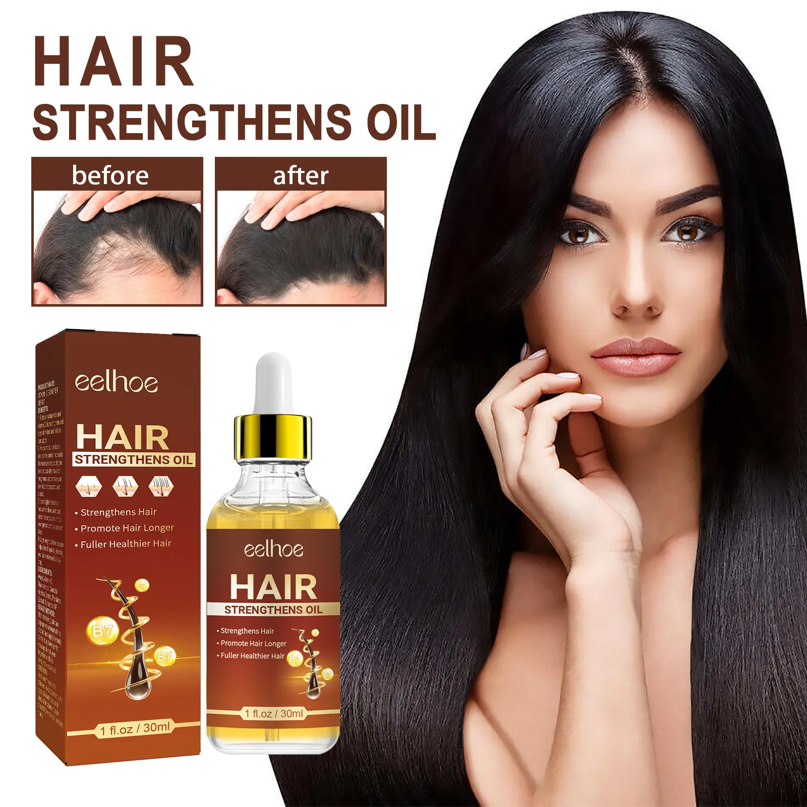 

30ml Eelhoe Castor Oil Dense Hair Essential Oil Repair Damaged Hair Nourishing Scalp Thick Hair Fixing Anti-Hair Loss Essence