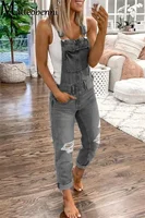 Fashion Broken Holes Straight Jeans Splicing Pocket Strap Pants Women's Street Casual Versatile Basic Jumpsuit Female Rompers 23 - Image 3