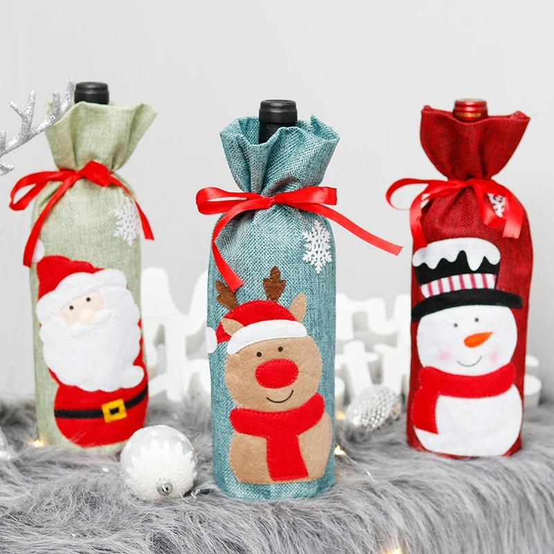 

3Piece Christmas Fabric Wine Bottle Sleeve Decoration Christmas Wine Bottle Bag Xmas Table Ornaments Christmas Wine Bottle Bags