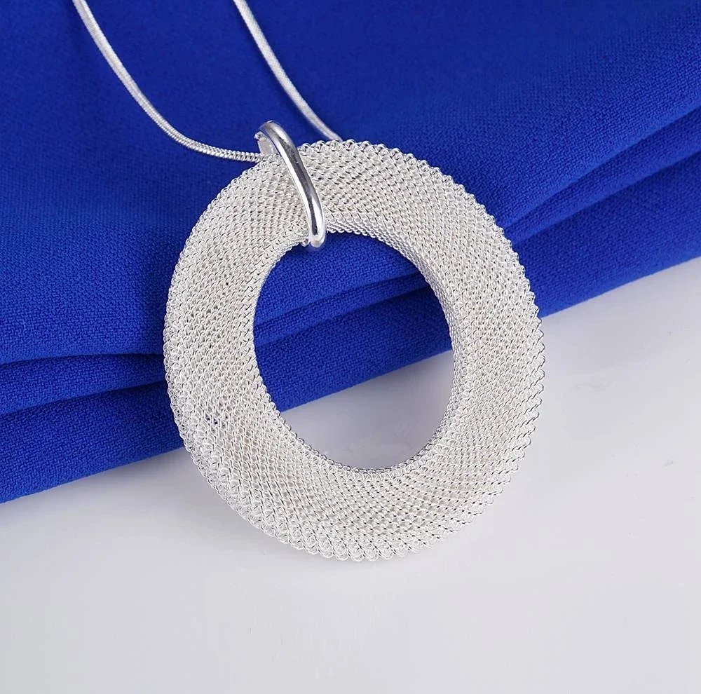 thumbnail image 1 of Plata de Ley 925, bonito collar de malla tejida, pendientes, anillo de brazalete para mujer, accesorios de moda para fiesta y boda, conjunto de joyería de regalo, 1 of 2