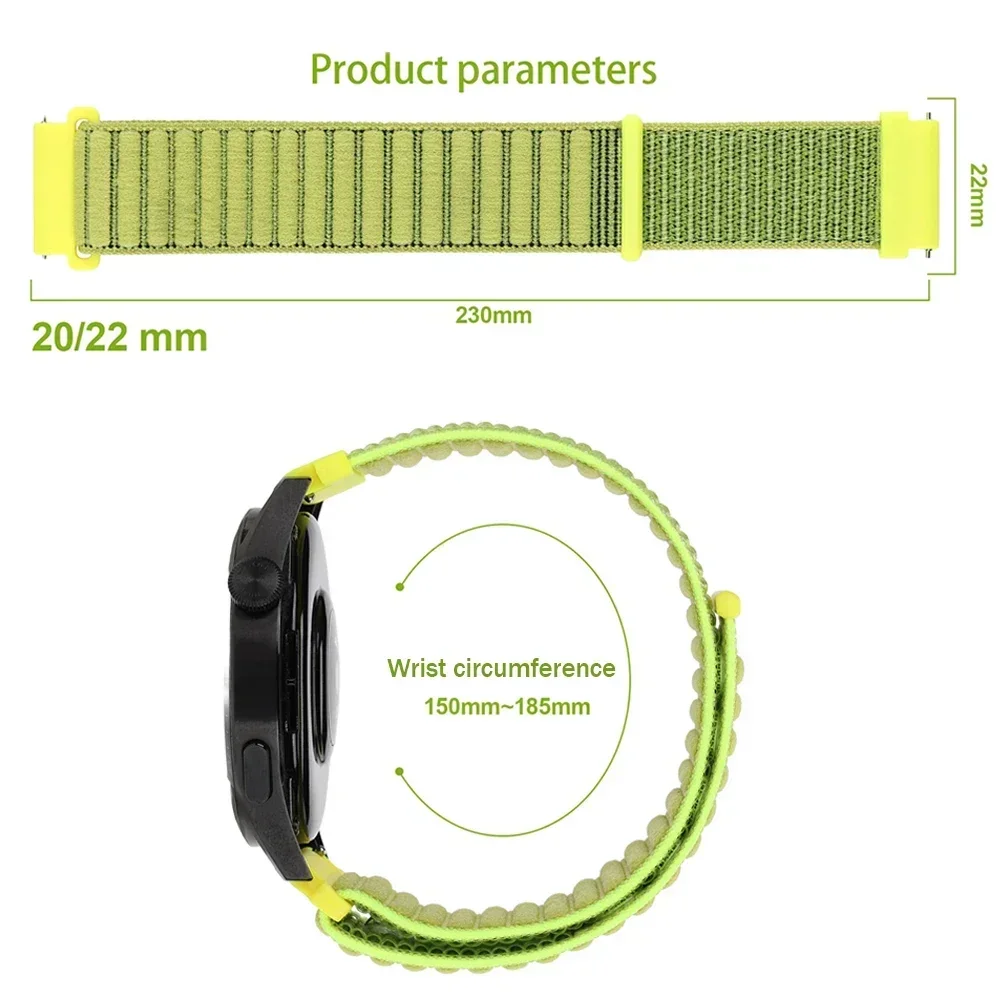 Nylon Velcro Adjustable Strap Wristband Bracelet, 20mm/22mm