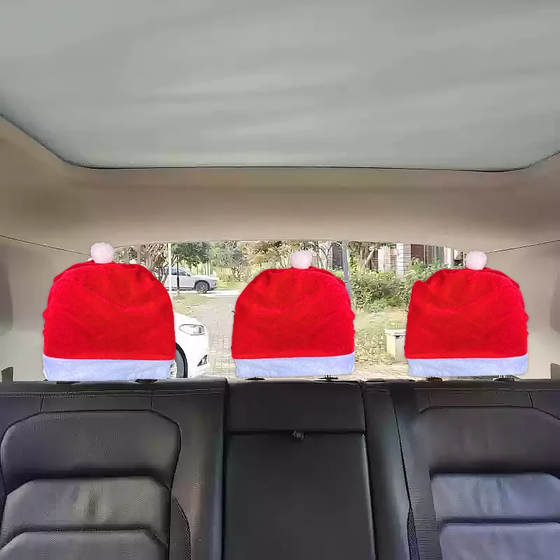 1pc Christmas Car Seat Hat Headrest Solid Color Cover Christmas Car Seat Protection Decor New Year Navidad Noel Supply