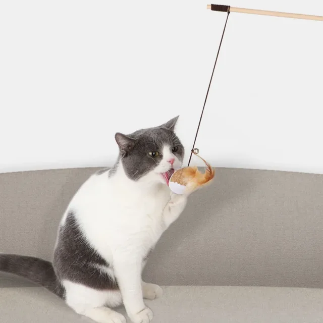 1PC Teaser Feather Toys Kitten Funny Colorful Rod Cat Wand Toys Wood Pet Cat Toys Interactive Stick Pet Cat Supplies 4