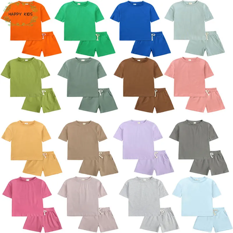 Kids Clothing Set 2025 Infant Boys Girls Summer Sport Clothes Kids Solid Color Cotton Casual O-neck Short Sleeve T-Shirt + Shorts Children Outfits