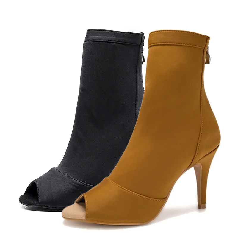 SWDZM Woman Latin Dance Shoes Boots Ballroom Waltz Samba Modern Dancing High Heels Black Party 5-10cm