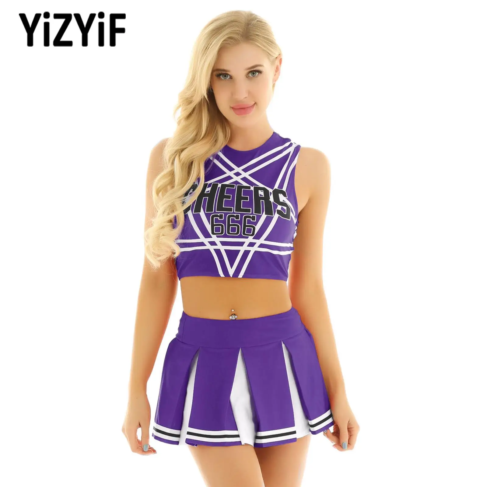 Women Cheerleader Costume Tennis Set Top with Mini Pleated Skirt Charming Cheerleader Sexy Japanese Schoolgirl Cosplay Uniform