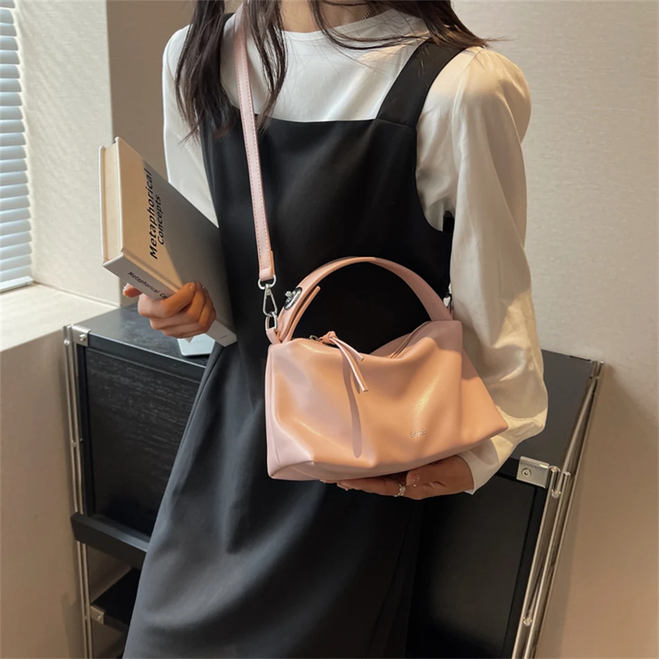 

Soft Leather Women's Small Totes Bag Solid Color Shoulder Crossbody Bags 2023 Trend Short Handle Lock Design Handbags and Purses