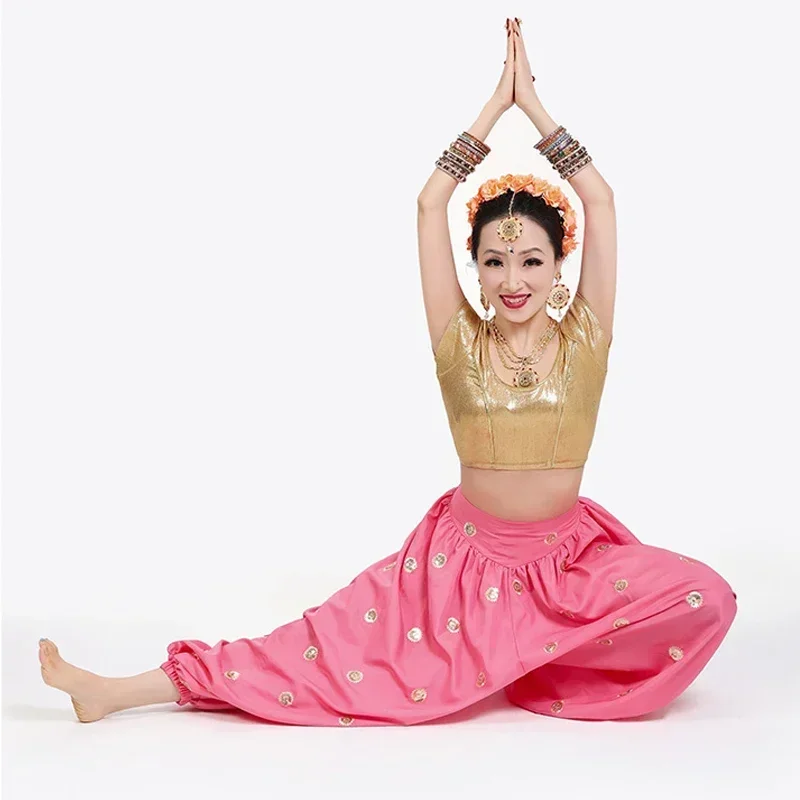 인도 와이드 레그 팬츠 무대 공연 코스튬 밸리 댄스 세트, 동양 고전 무용 코스튬 축제 원피스