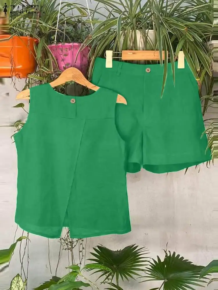 

Костюм спортивный ZANZEA Женский, винтажный жилет без рукавов и Шорты, модный офисный комплект для работы, праздничный комплект из 2 предметов, на лето