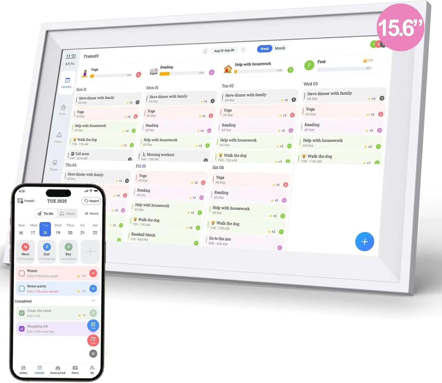 15.6 IN Digital Calendar Chore Chart IPS Interactive Touchscreen Electronic Calendar Suitable for Keeping Track of Family Schedu