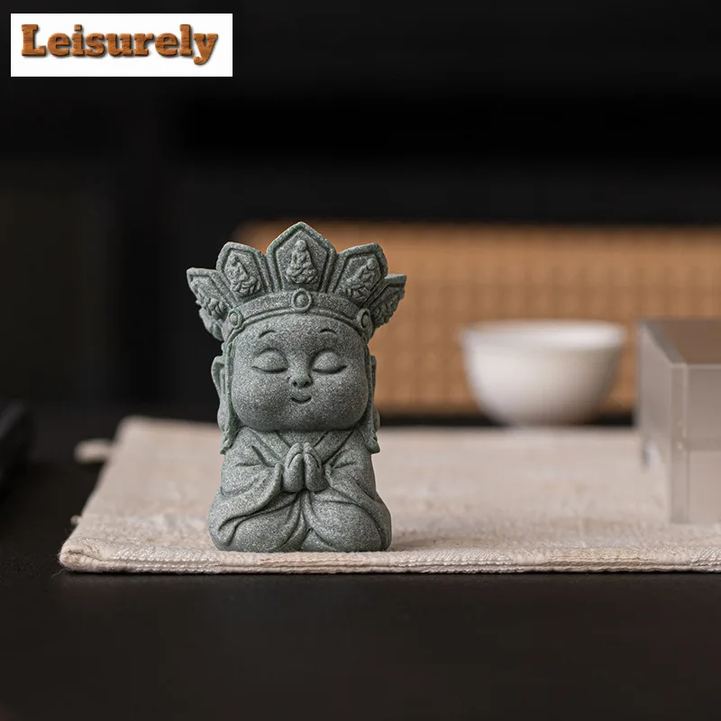 Green Sandstone Silent Buddha Tea Pet Handmade Flowerpot Landscaping Sculpture Tea Figurine Play Toys Tea Statue Ornament Teaset