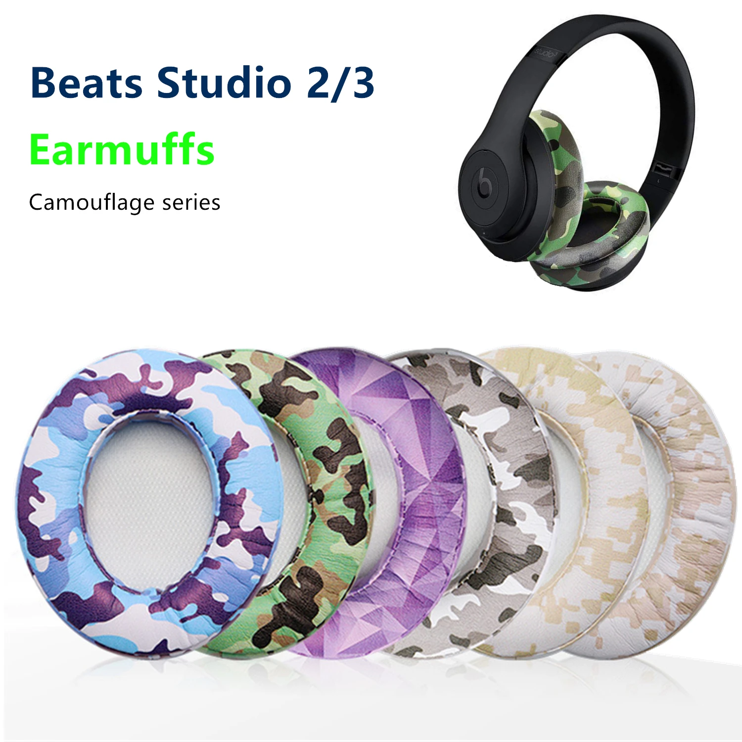 1pair Camouflage Earmuffs For Beats Studio 2 3 And Wired Headphone Replacement Ear Protein Leather B0500 B0501 - Earphone Accessories - AliExpress