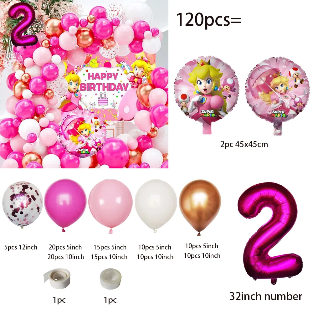 thumbnail image 1 of juego de globos de aluminio de princesa Peach rosa de 32 pulgadas con temática de princesa de dibujos animados para decoraciones de fiesta de cumpleaños de niña, 1 of 4