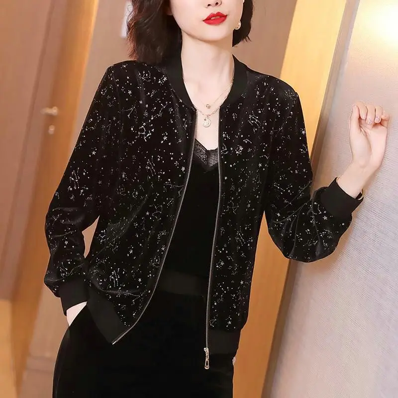 

2024 Spring Summer Women Korean Fashion Print Chiffon Baseball Jacket Female Casual Long Sleeve Loose Sun Protection Zipper Coat