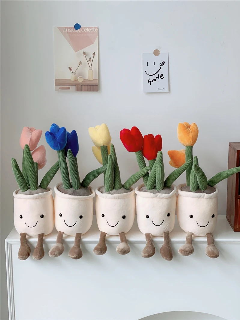 

Cute Simulation Green Plant Potted Doll Blue Simulation Decoration Plush Toy Cloth Bouquet Girl Home Decoration Accessories